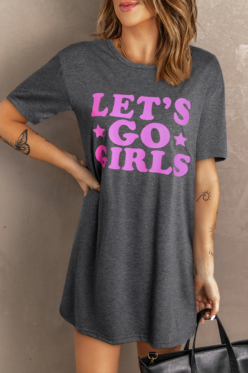 Gray LET T Shirt Dresses JT's Designer FashionS GO GIRLS Casual T Shirt Dress T Shirt Dresses JT's Designer Fashion