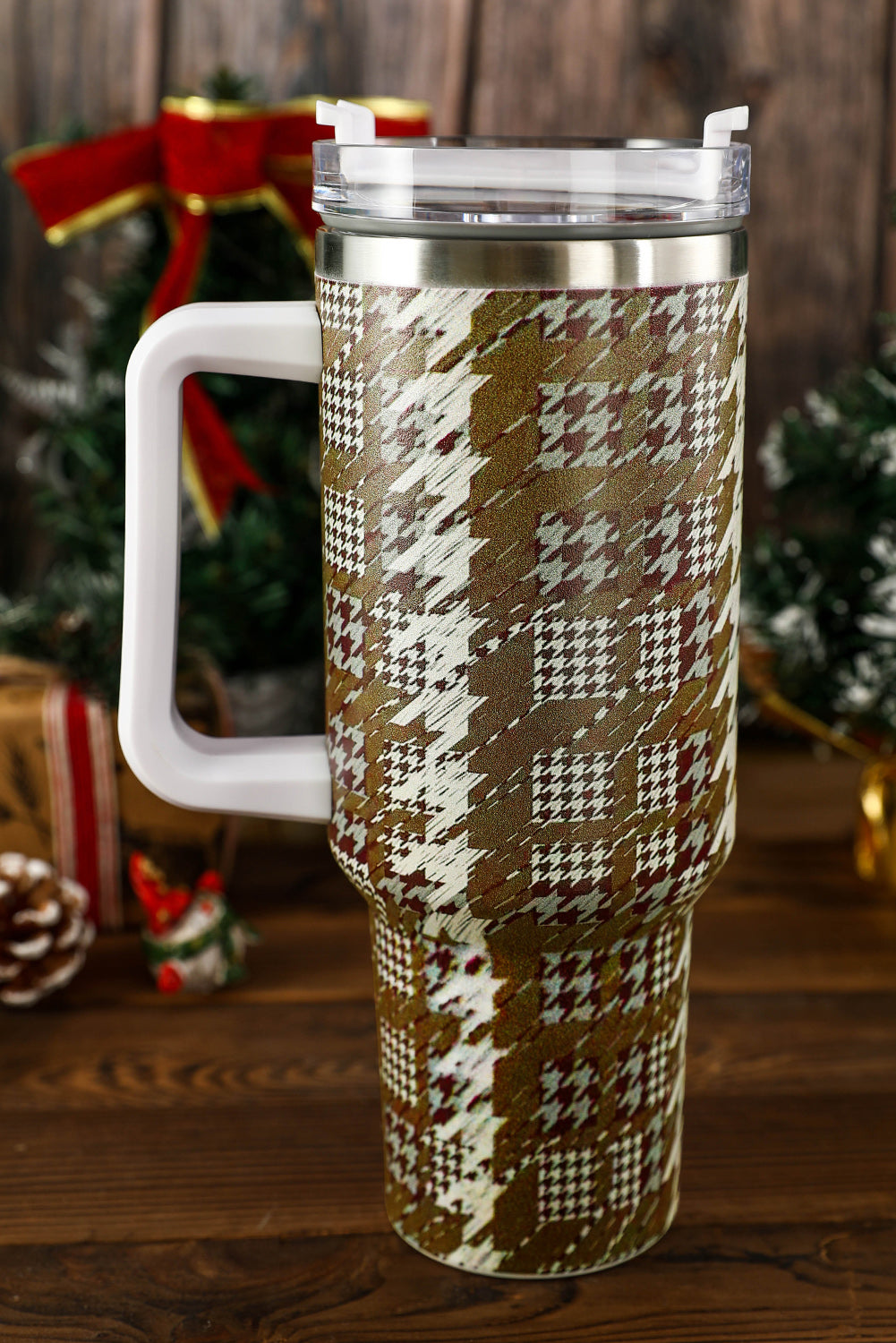 Camel Houndstooth Pattern Stainless Steel Tumbler 40oz Tumblers JT's Designer Fashion