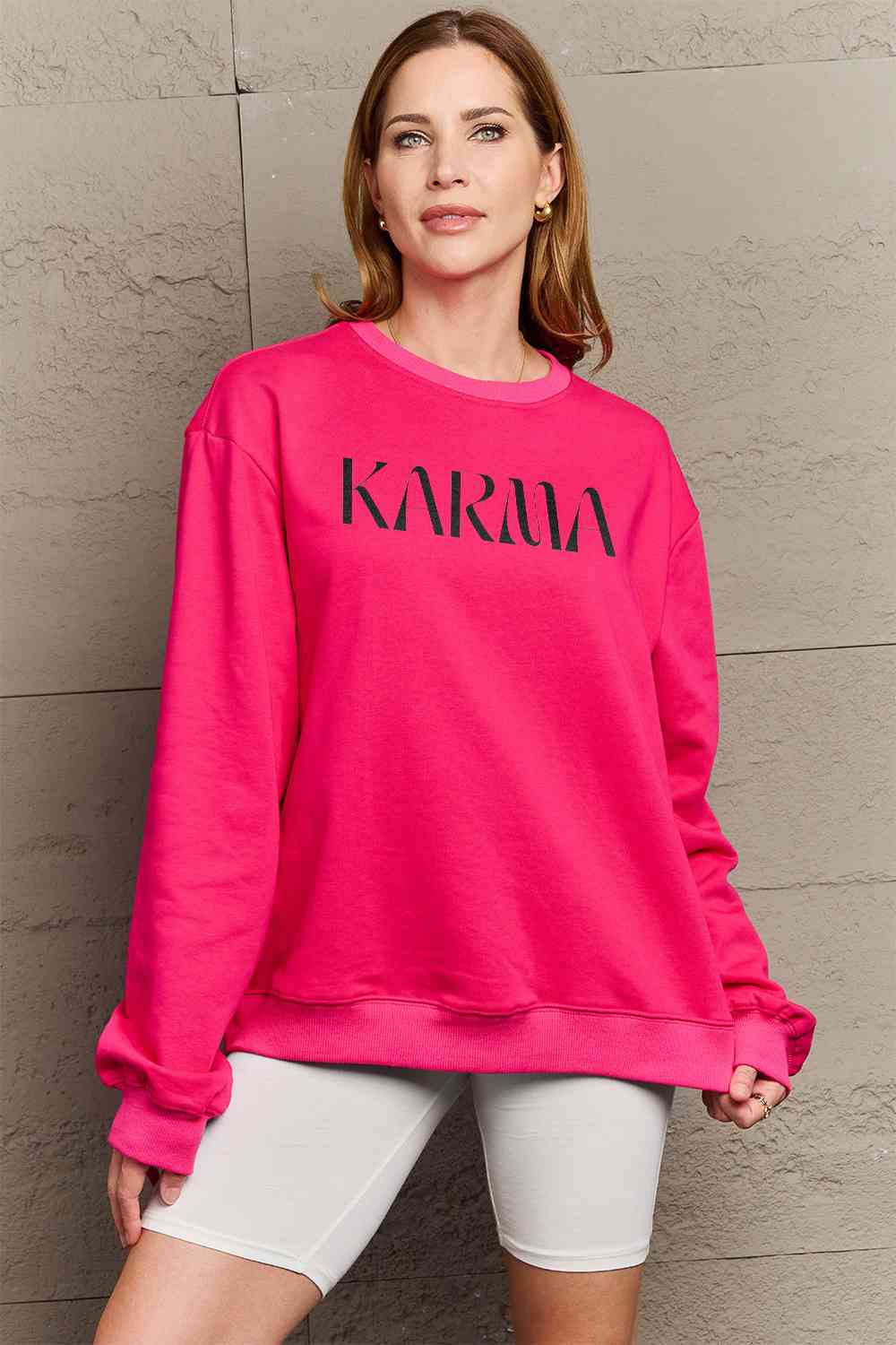 Simply Love Full Size KARMA Graphic Sweatshirt Graphic Sweatshirts JT's Designer Fashion