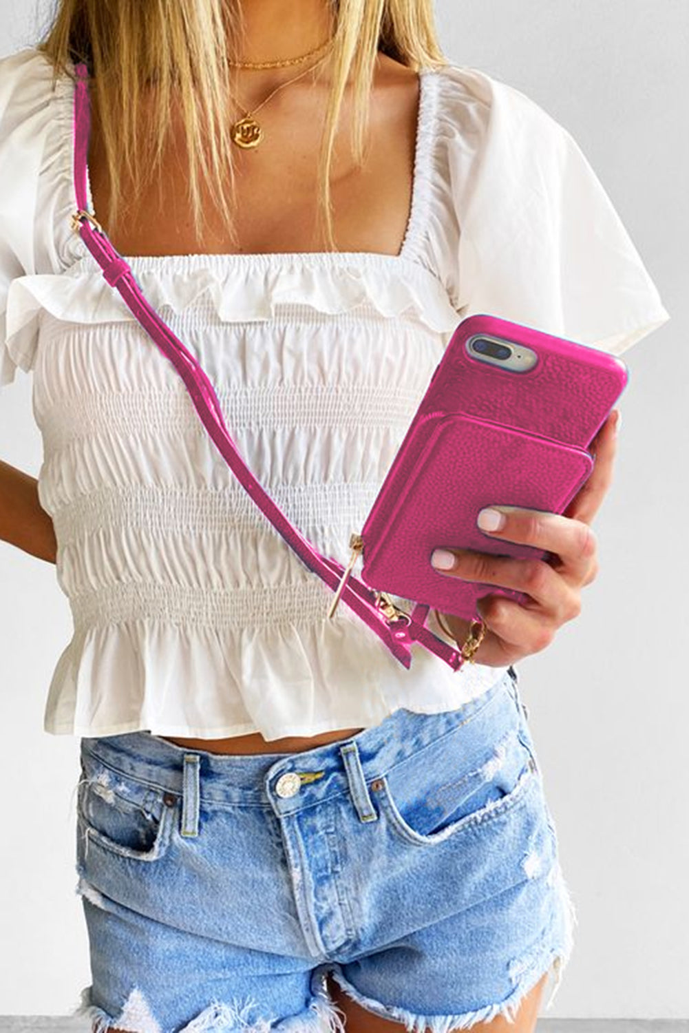 Rose Red Multi-function Pockets Lanyard Holster Phone Case Other Accessories JT's Designer Fashion