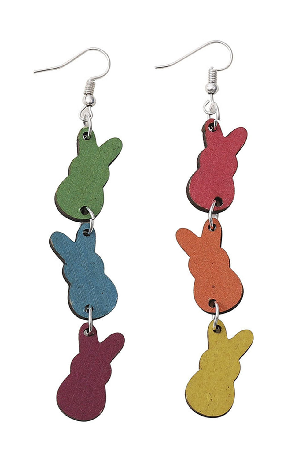 Multicolor Double-side Bunny Pastel Dangle Wood Earrings Jewelry JT's Designer Fashion