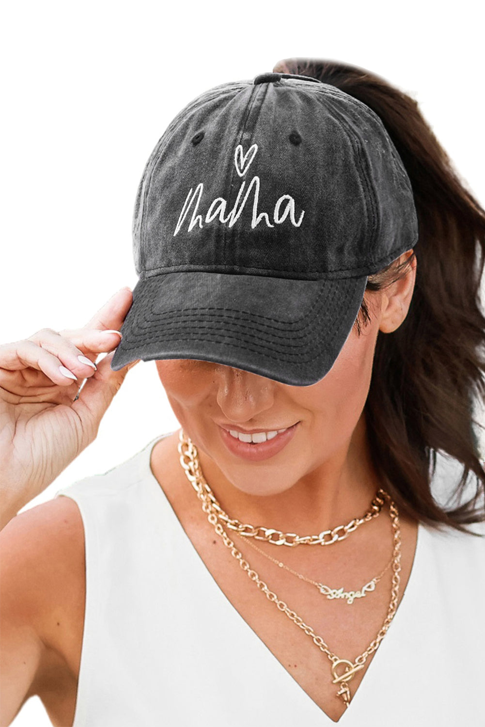 Black Mama Embroidered Letters Vintage Washed Baseball Cap Hats & Caps JT's Designer Fashion