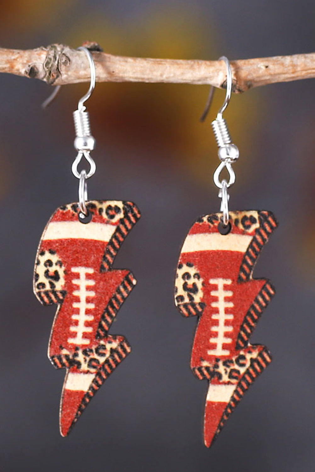 Multicolour Rugby Leopard Print Lightening Shape Earrings Jewelry JT's Designer Fashion