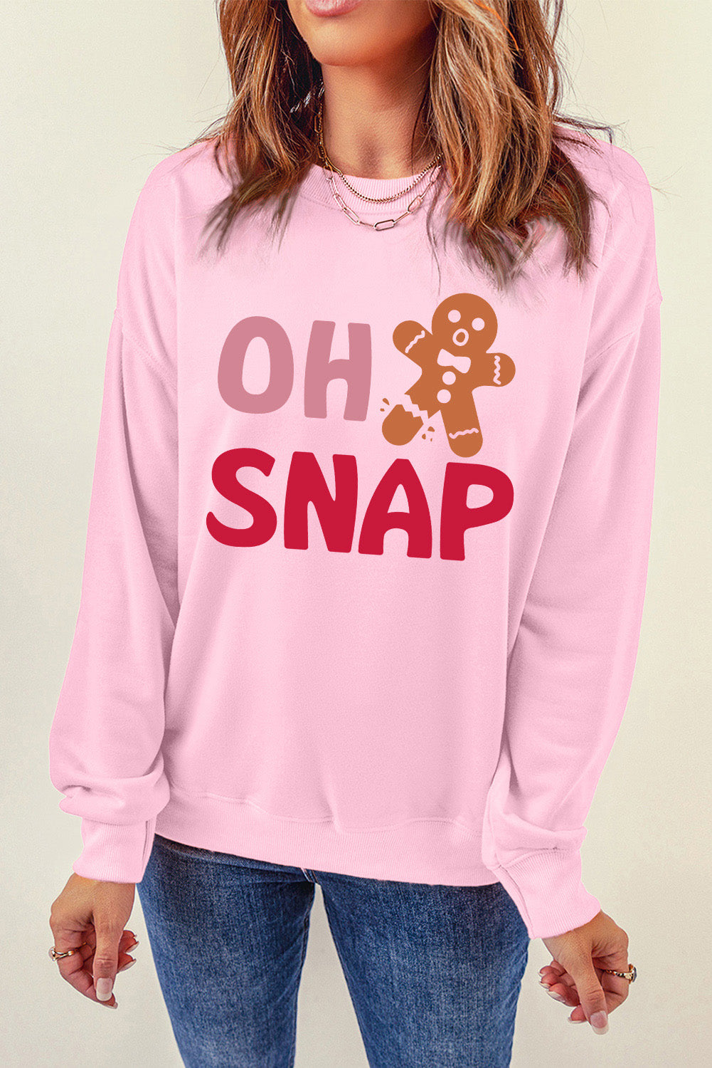 Pink OH SNAP Gingerbread Man Christmas Pullover Sweatshirt Graphic Sweatshirts JT's Designer Fashion