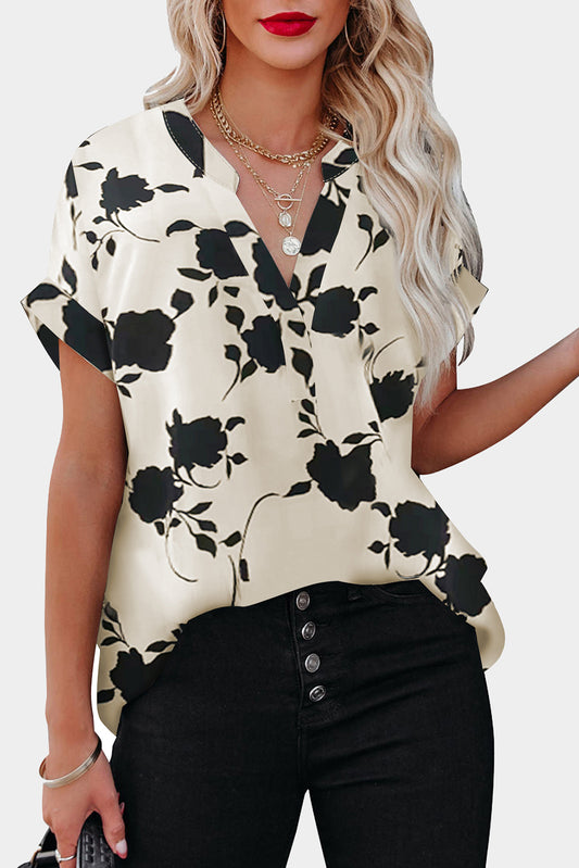 Apricot Floral Printed Short Sleeve Blouse Blouses & Shirts JT's Designer Fashion