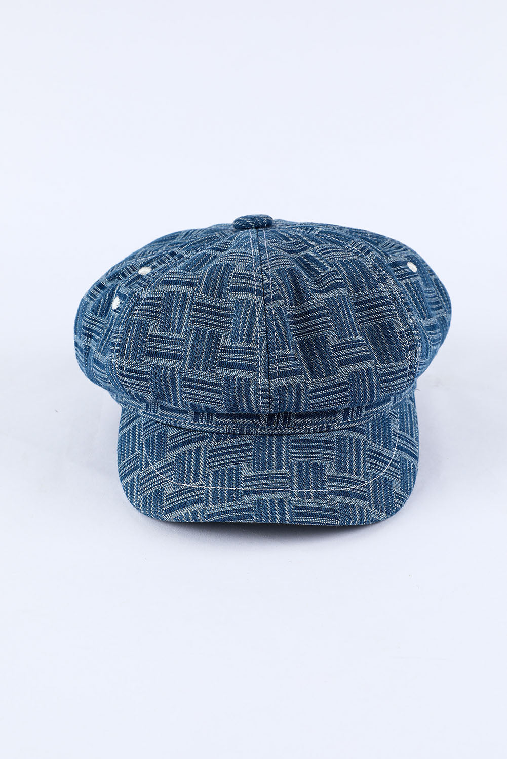 Sky Blue Vintage Checkered Denim Octagonal Hats Hats & Caps JT's Designer Fashion