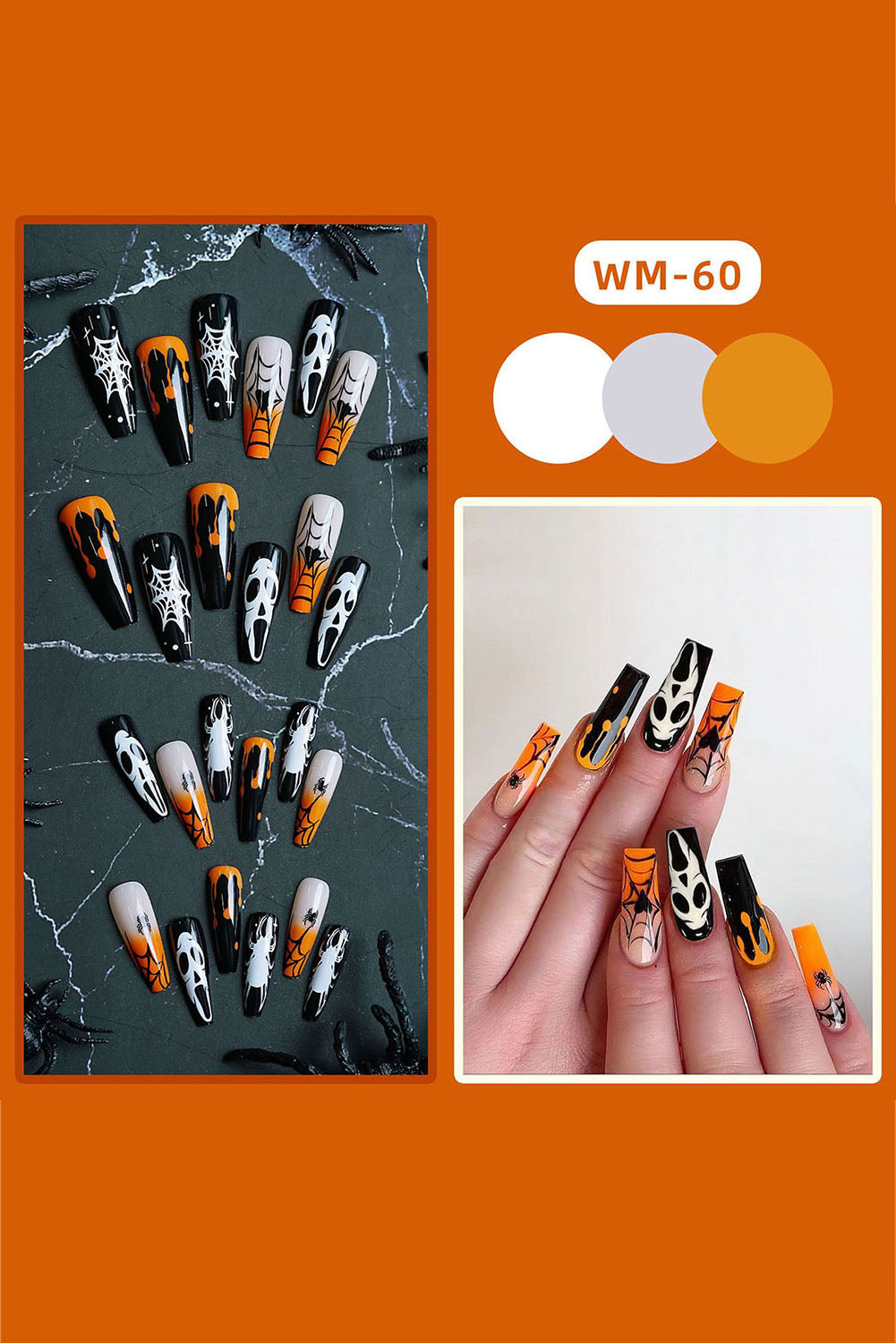 Multicolour Halloween Orange Gradient Spider Web Ghost Fake Nails Other Accessories JT's Designer Fashion