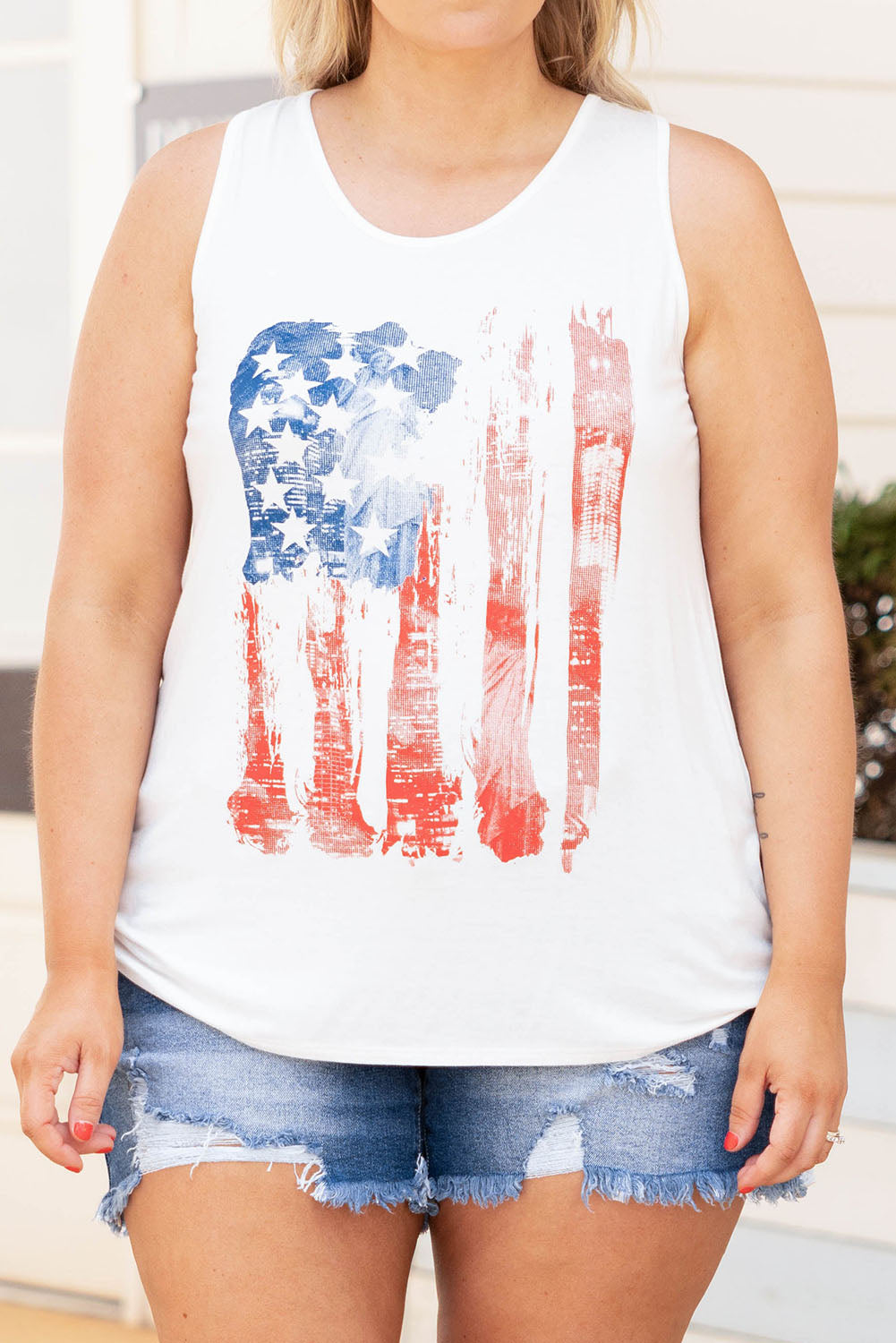 White Plus Size National Flag Print Vest Plus Size Tops JT's Designer Fashion