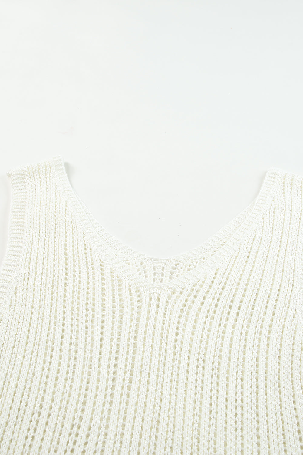 White Hollowed Knit V Neck Tank Top Tank Tops JT's Designer Fashion