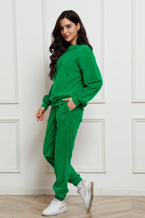 Round Neck Sweatshirt and Sweatpants Set Jumpsuits & Rompers JT's Designer Fashion