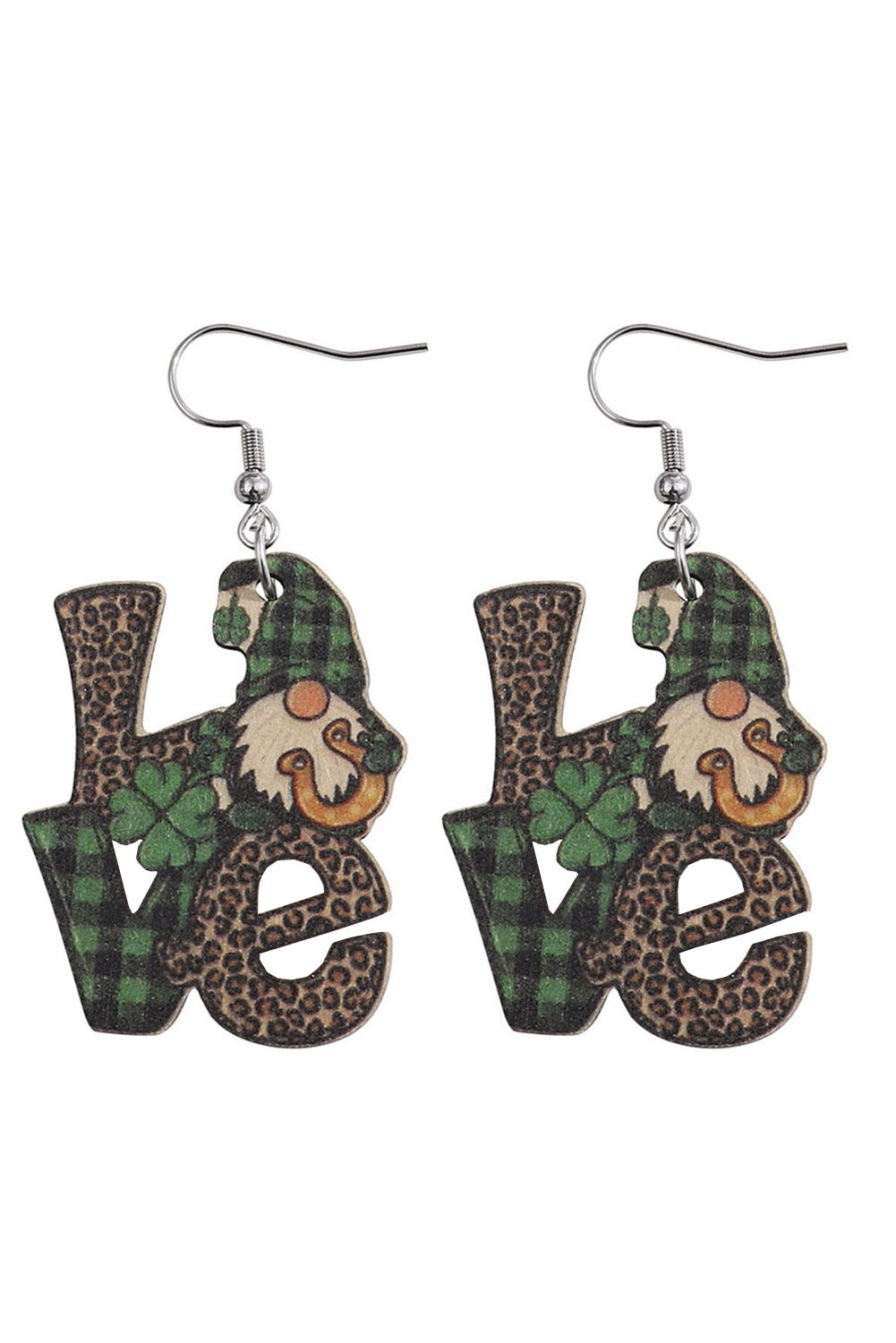 Green St. Patricks Day Leopard LOVE Four leaf Grass Earrings Jewelry JT's Designer Fashion