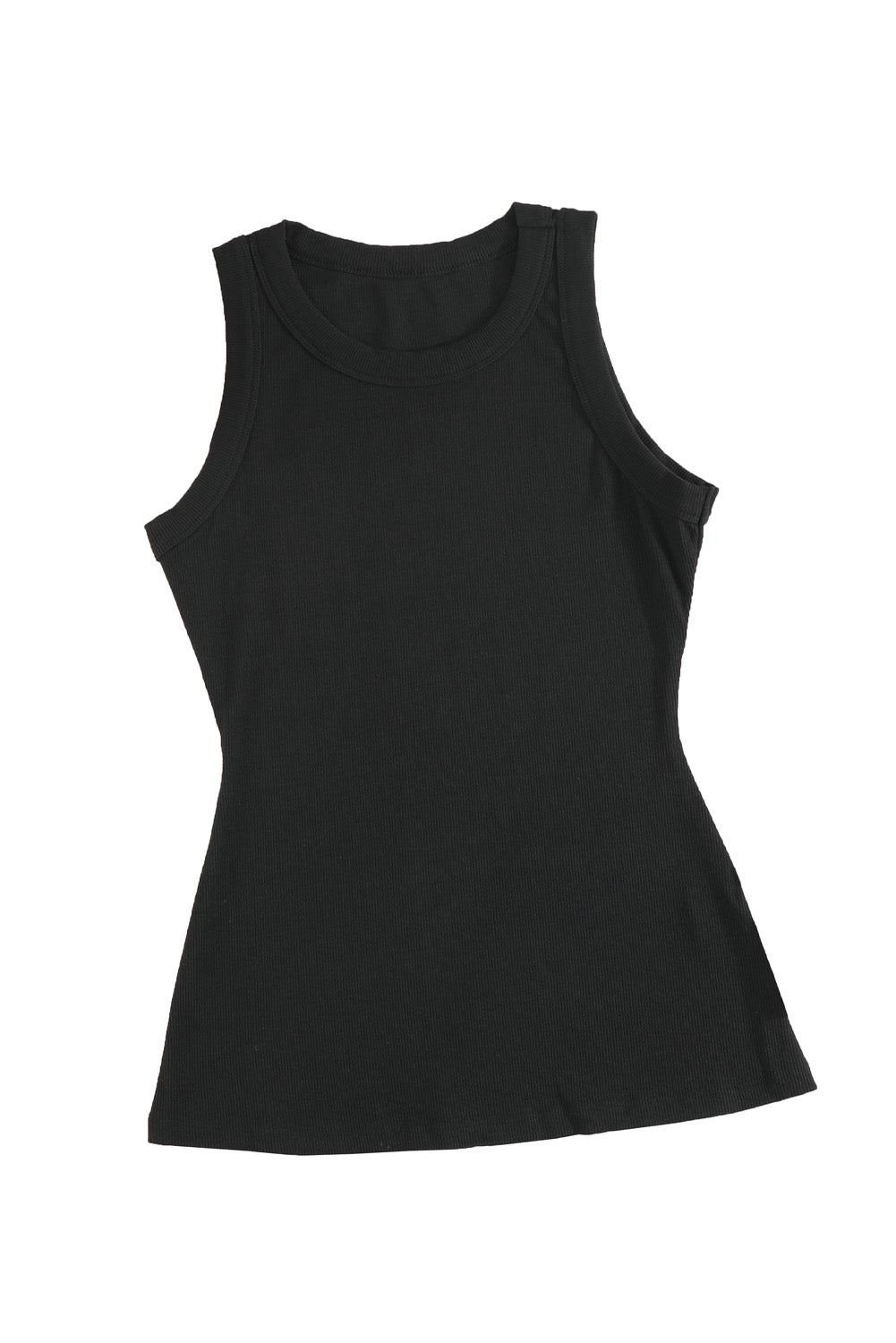 Solid Black Round Neck Ribbed Tank Top Tank Tops JT's Designer Fashion