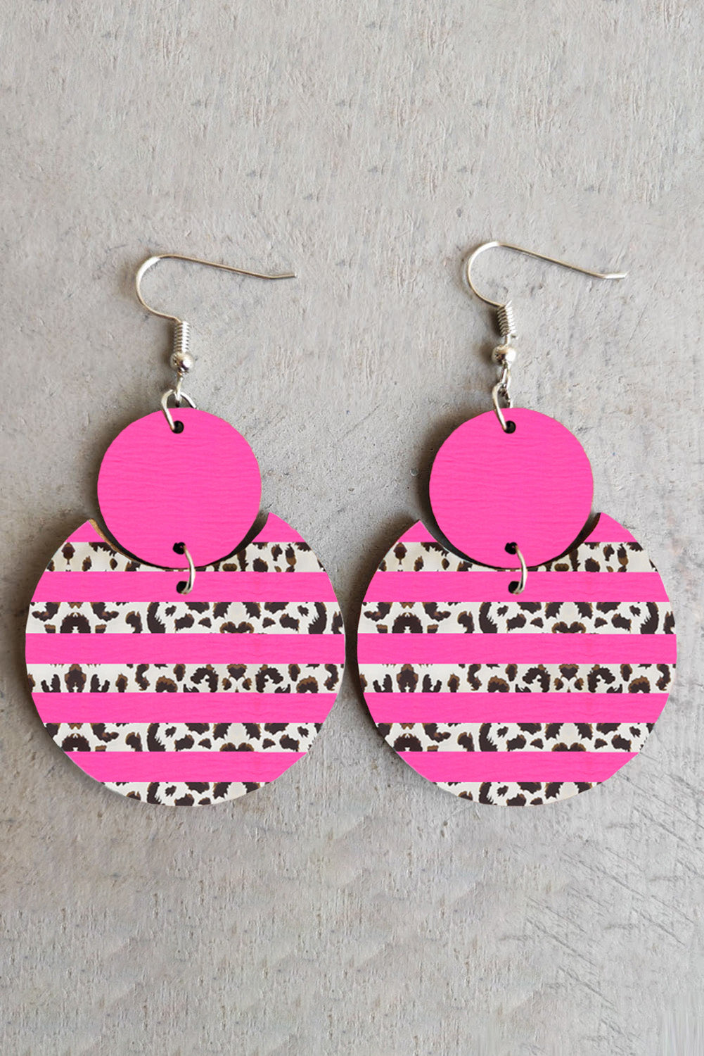 Rose Leopard Colorblock Wooden Circle Hook Earrings Jewelry JT's Designer Fashion