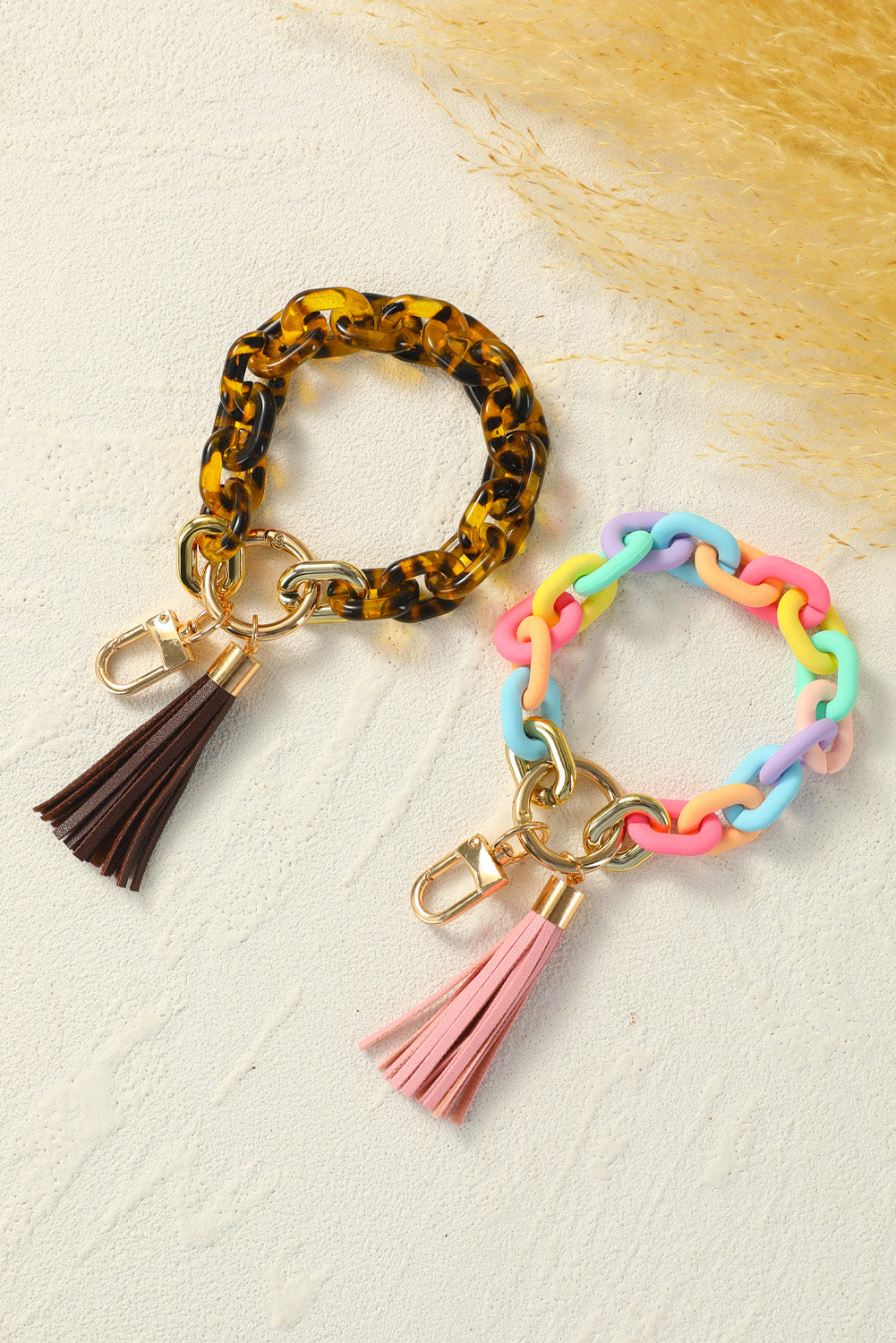 Multicolor Acrylic Bracelet Keychain with Tassel Other Accessories JT's Designer Fashion