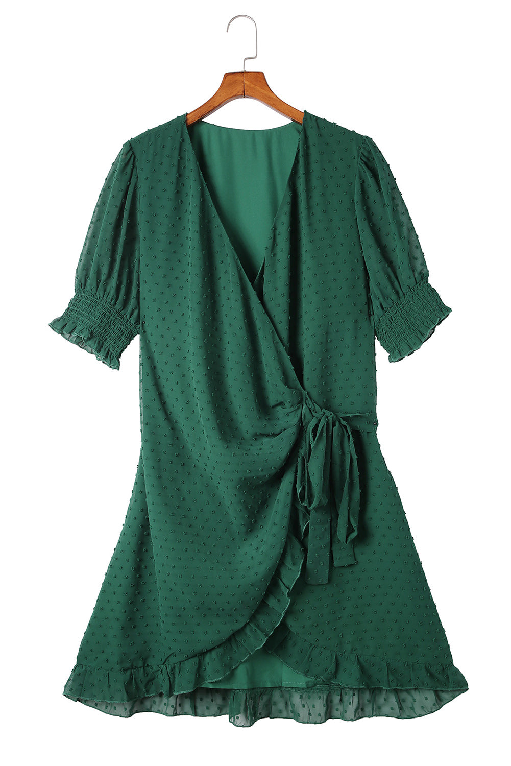 Green Plus Size Swiss Dot Puff Sleeve Wrap Dress Plus Size Dresses JT's Designer Fashion