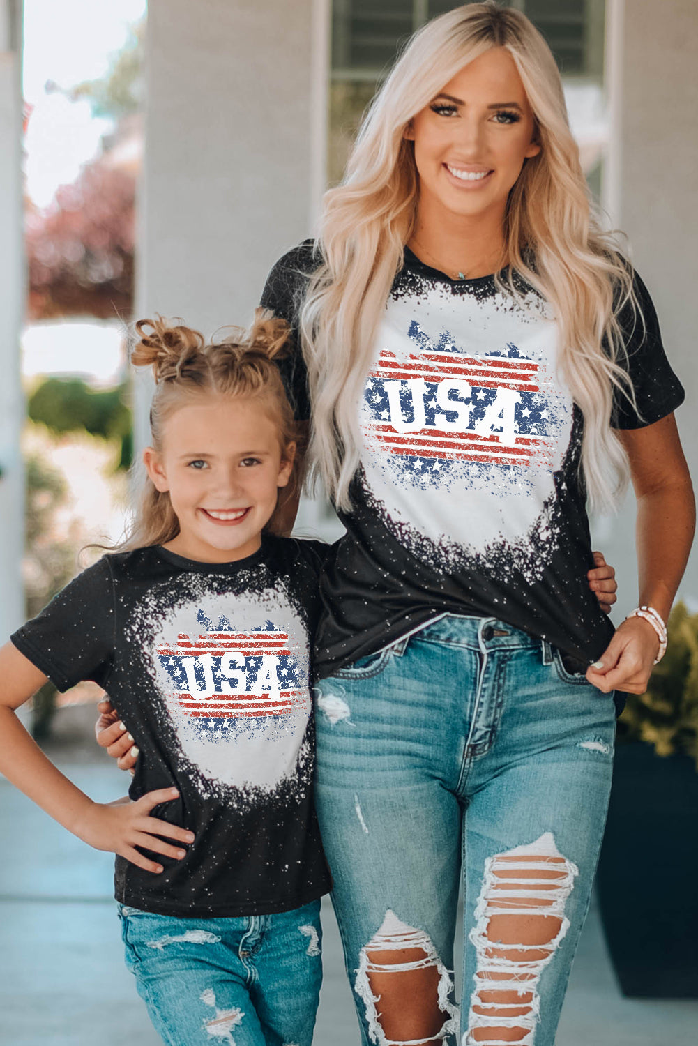 Black Family Matching USA Letter Flag Print Color Block Top Family T-shirts JT's Designer Fashion