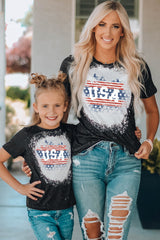 Black Family Matching USA Letter Flag Print Color Block Top Family T-shirts JT's Designer Fashion