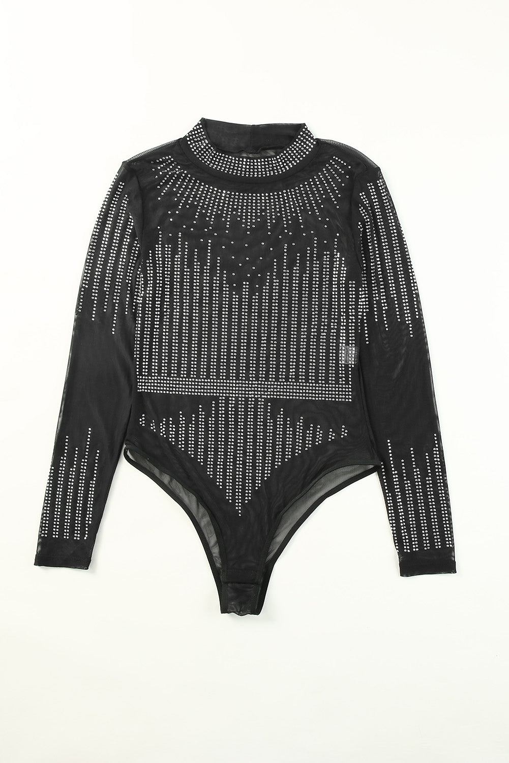 Black Rhinestone Sheer Mesh Long Sleeve Bodysuit Bodysuits JT's Designer Fashion