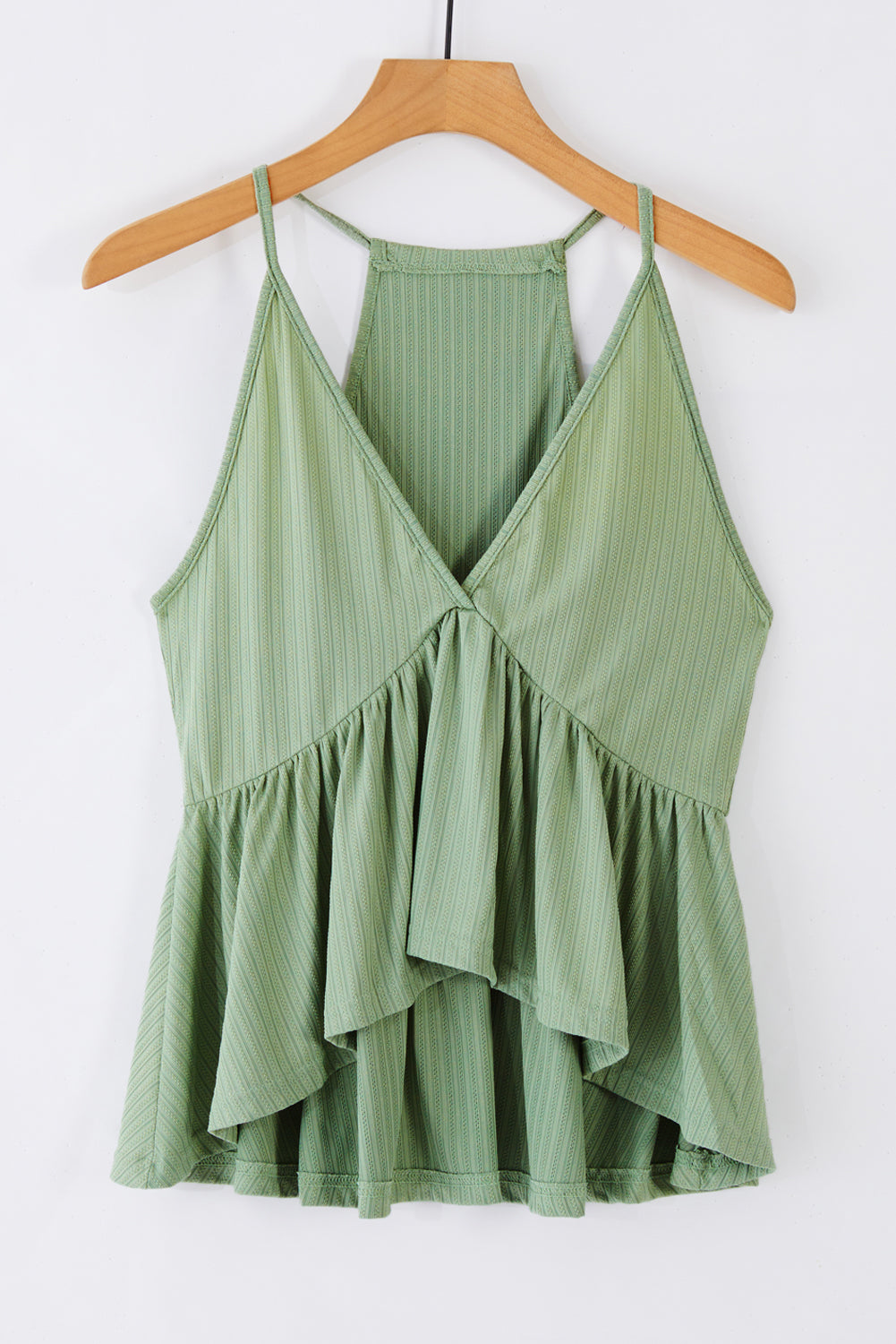 Green Deep V Neckline Ribbed Babydoll Tank Tank Tops JT's Designer Fashion