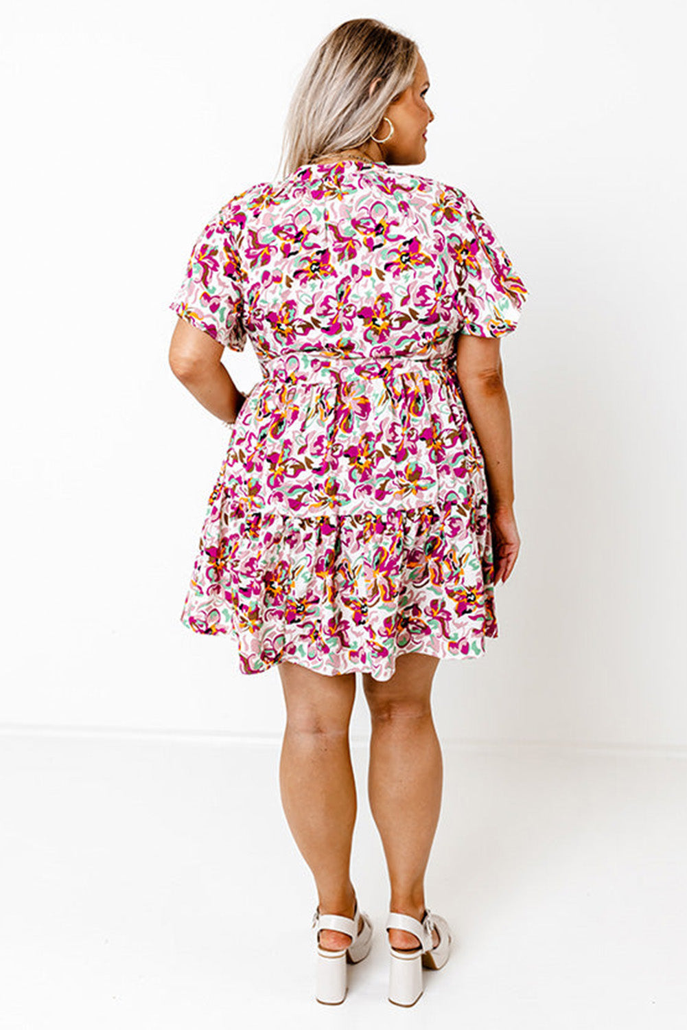 Multicolor Plus Size Floral Print Short Sleeve Ruffle Shift Dress Plus Size JT's Designer Fashion