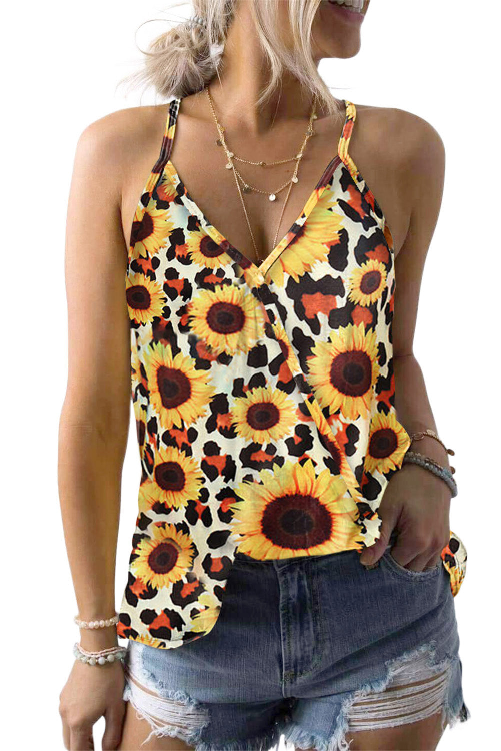 Yellow Sunflower Print Tank Top Tank Tops JT's Designer Fashion