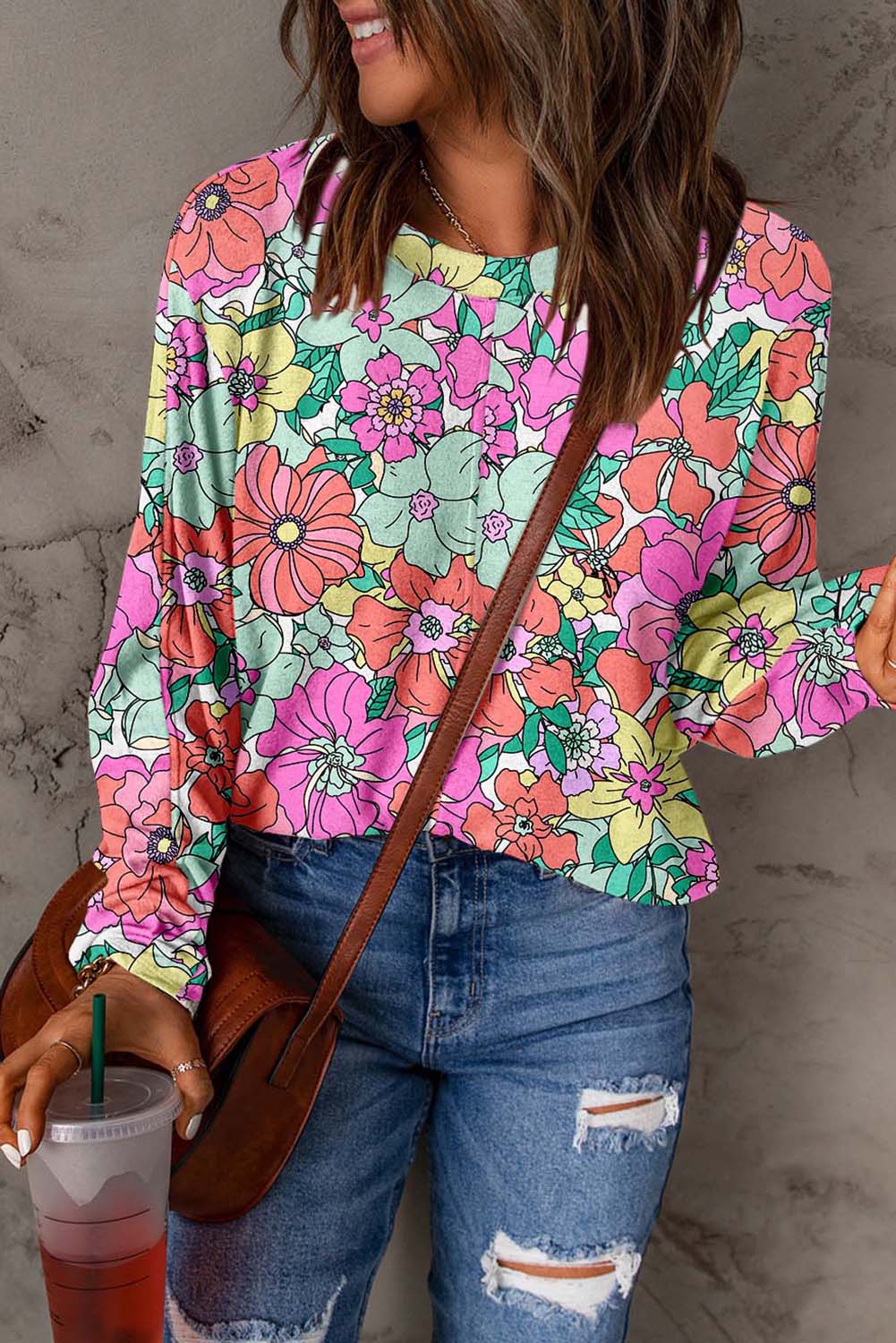 Multicolor Sweet Floral Print Long Sleeve Top Tops & Tees JT's Designer Fashion