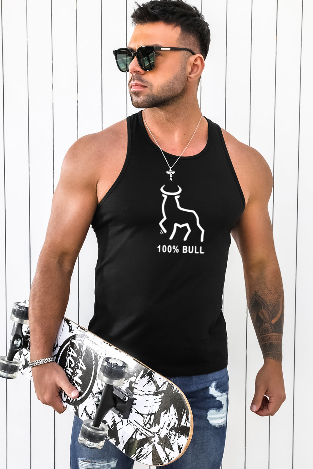 Black 100% BULL Graphic Print Racerback Men's Tank Top Men's Tops JT's Designer Fashion