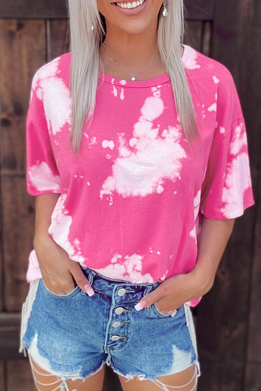 Pink Marbled Tie-dye Short Sleeve T Shirt Tops & Tees JT's Designer Fashion