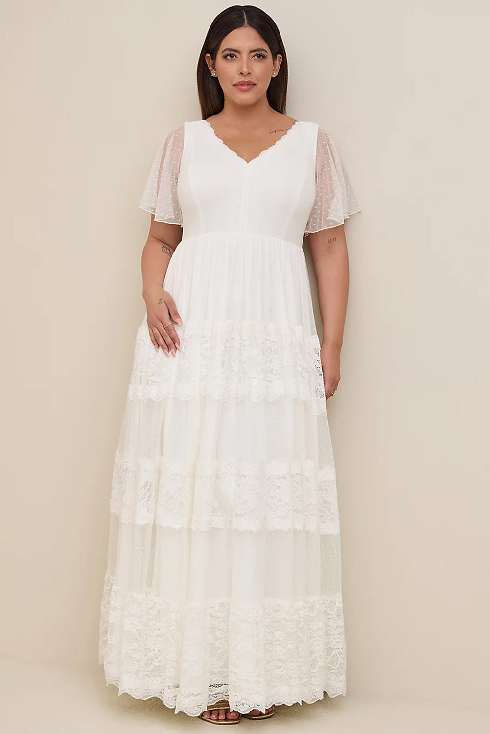 White Plus Size Lace A-line Boho Wedding Dress Plus Size Dresses JT's Designer Fashion