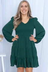 Green Plus Size Puff Sleeve Smocked Tiered Dress Plus Size Dresses JT's Designer Fashion