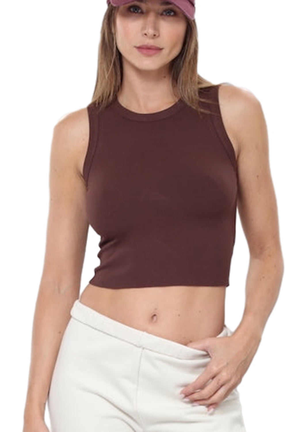 Coffee Solid Color Crop Active Tank Top Tank Tops JT's Designer Fashion