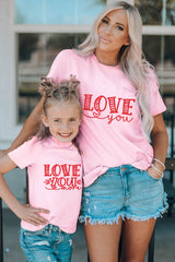 Pink Family Matching LOVE You Mom Pattern Print Girl's T Shirt Family T-shirts JT's Designer Fashion