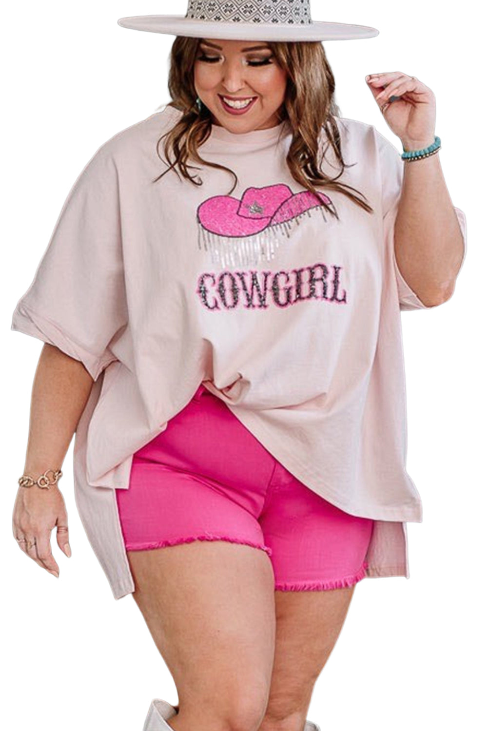 Rose Plus Size Sequined COWGIRL Graphic T-Shirt Plus Size Tops JT's Designer Fashion