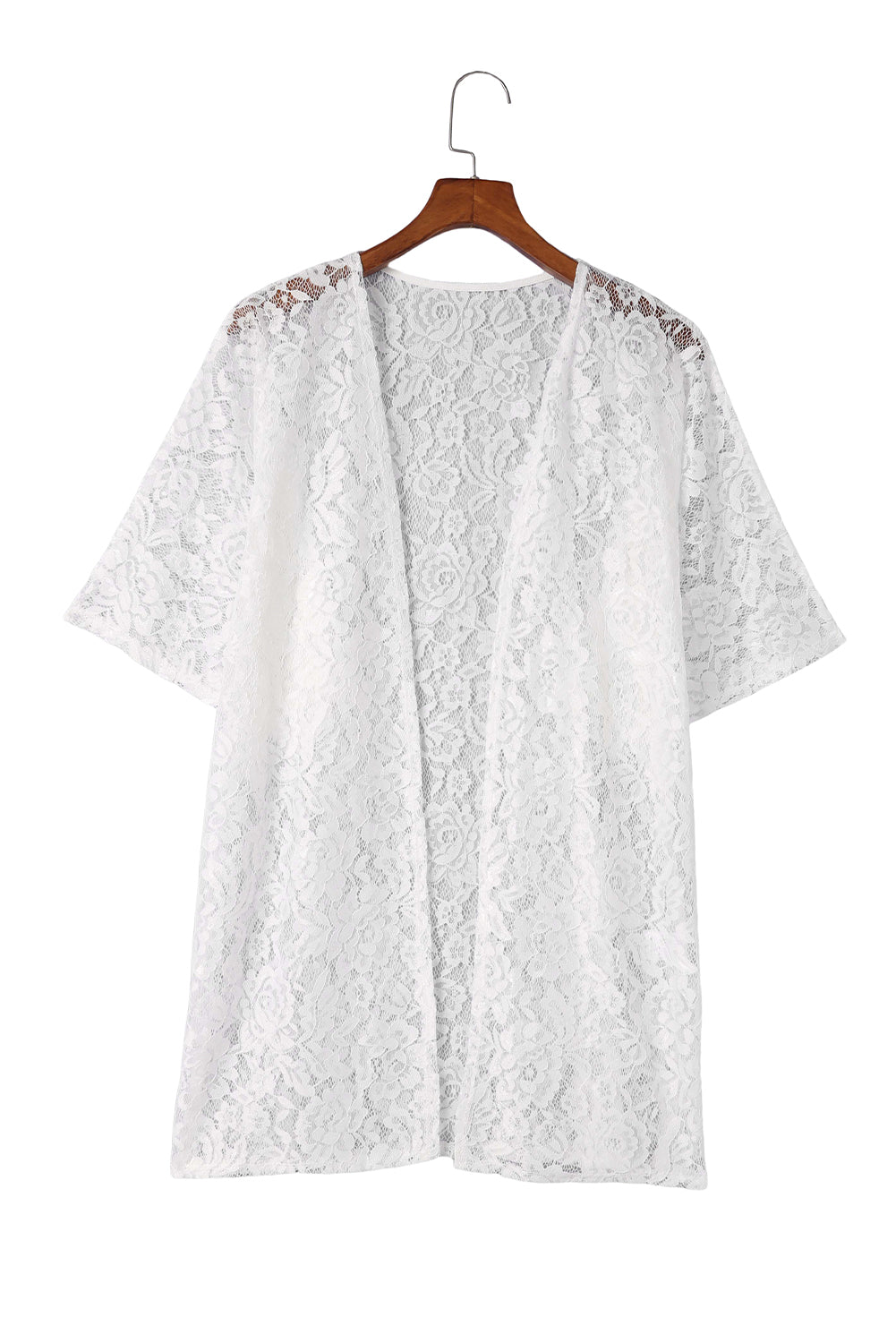 White Floral Lace Crochet Short Sleeve Open Front Kimono Kimonos JT's Designer Fashion