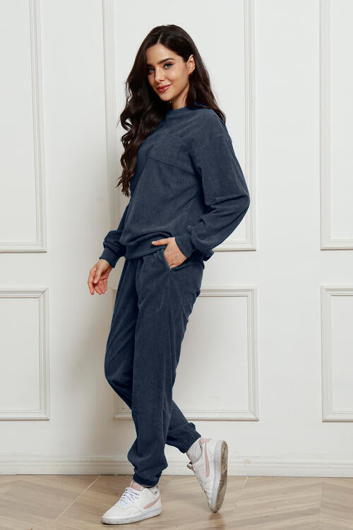 Round Neck Sweatshirt and Sweatpants Set Jumpsuits & Rompers JT's Designer Fashion