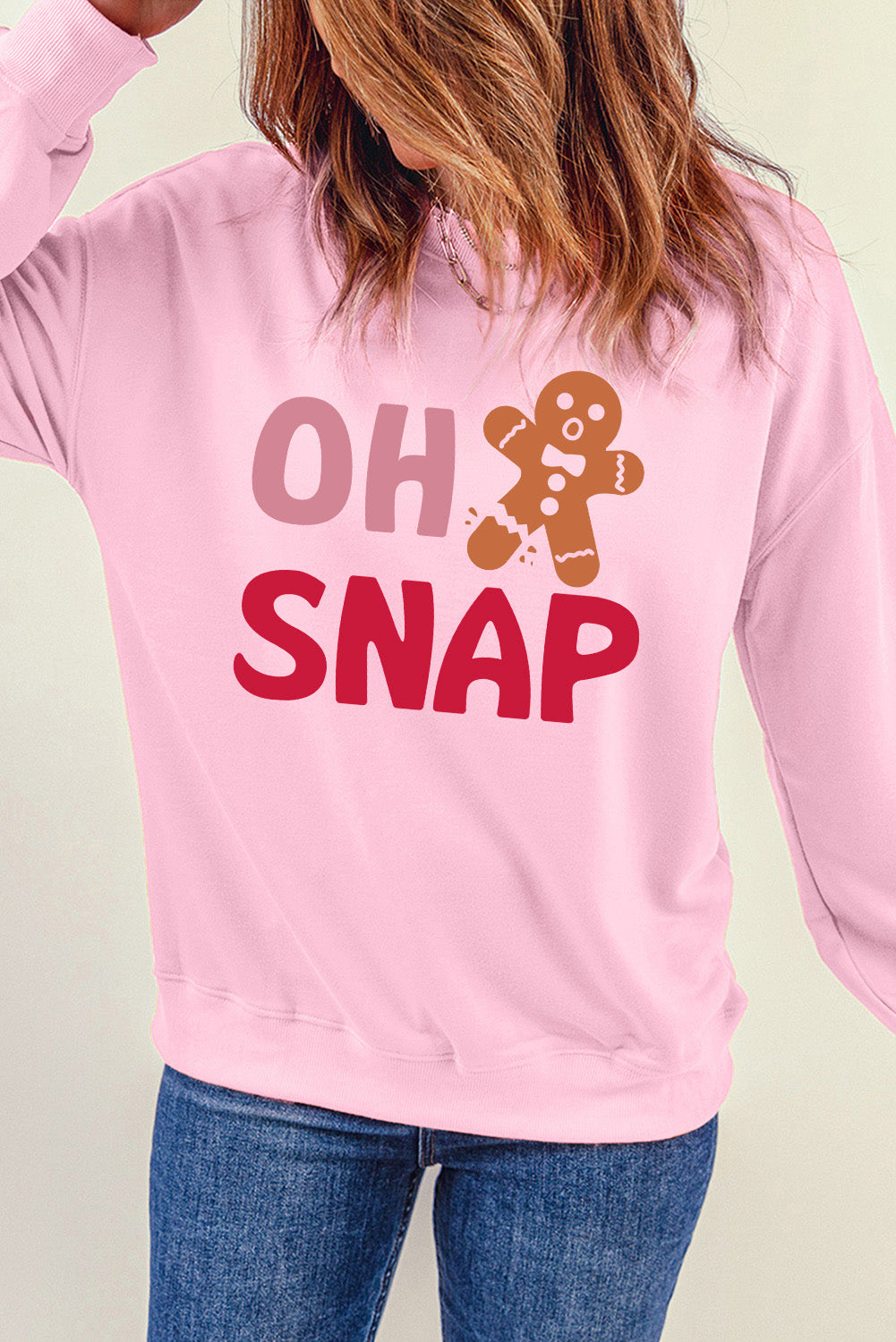 Pink OH SNAP Gingerbread Man Christmas Pullover Sweatshirt Graphic Sweatshirts JT's Designer Fashion