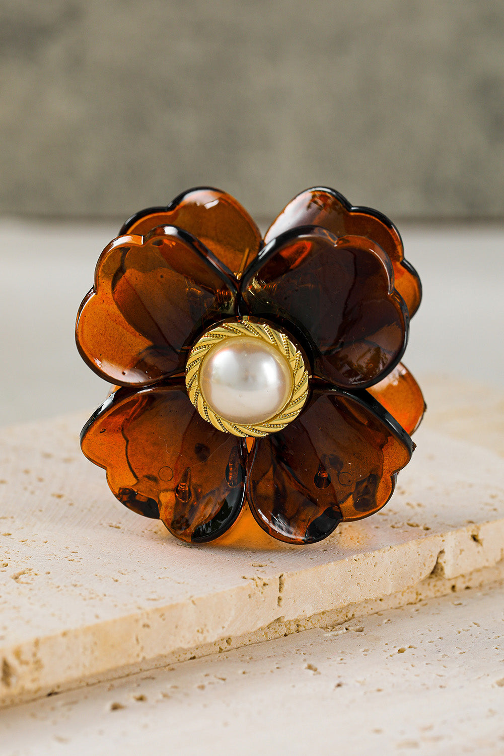 Brown Flower Shape Pearl Inlay Small Hair Claw Clip Headwear JT's Designer Fashion