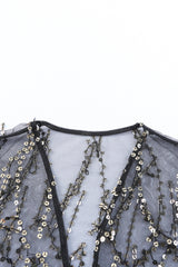 Black Sequin Sheer Long Sleeve Open Front Kimono Kimonos JT's Designer Fashion