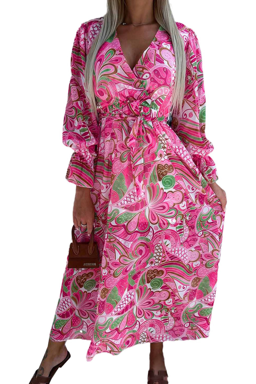 Rose Surplice V Neck Floral Maxi Dress Dresses JT's Designer Fashion