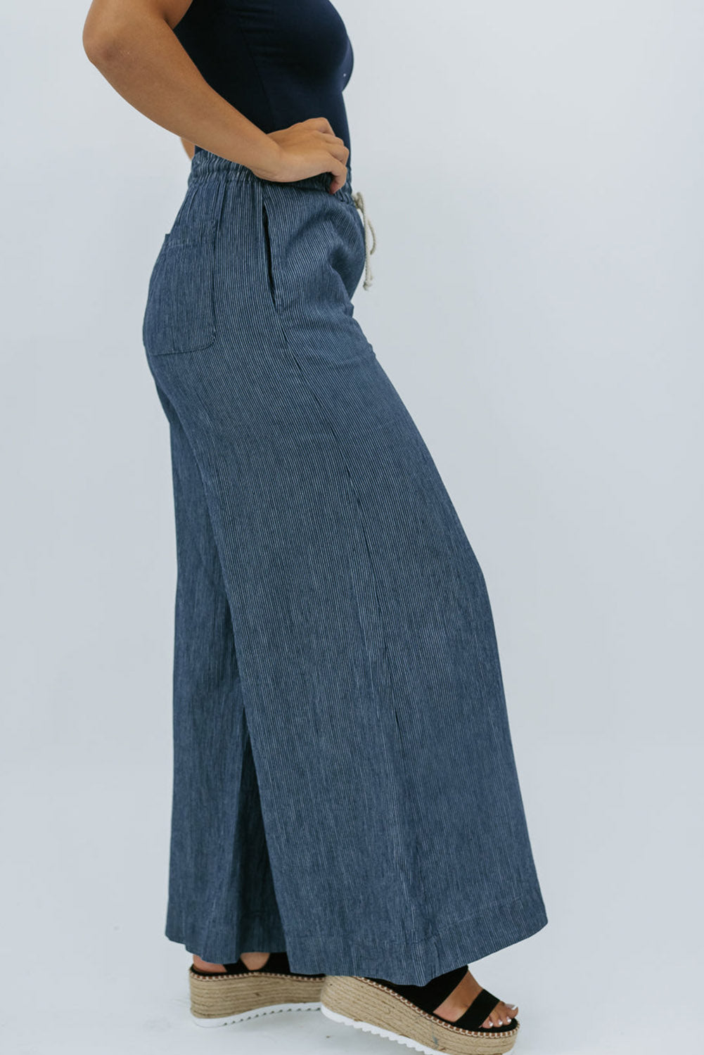 Blue Plus Size Drawstring Waist Wide-Leg Pants Plus Size JT's Designer Fashion