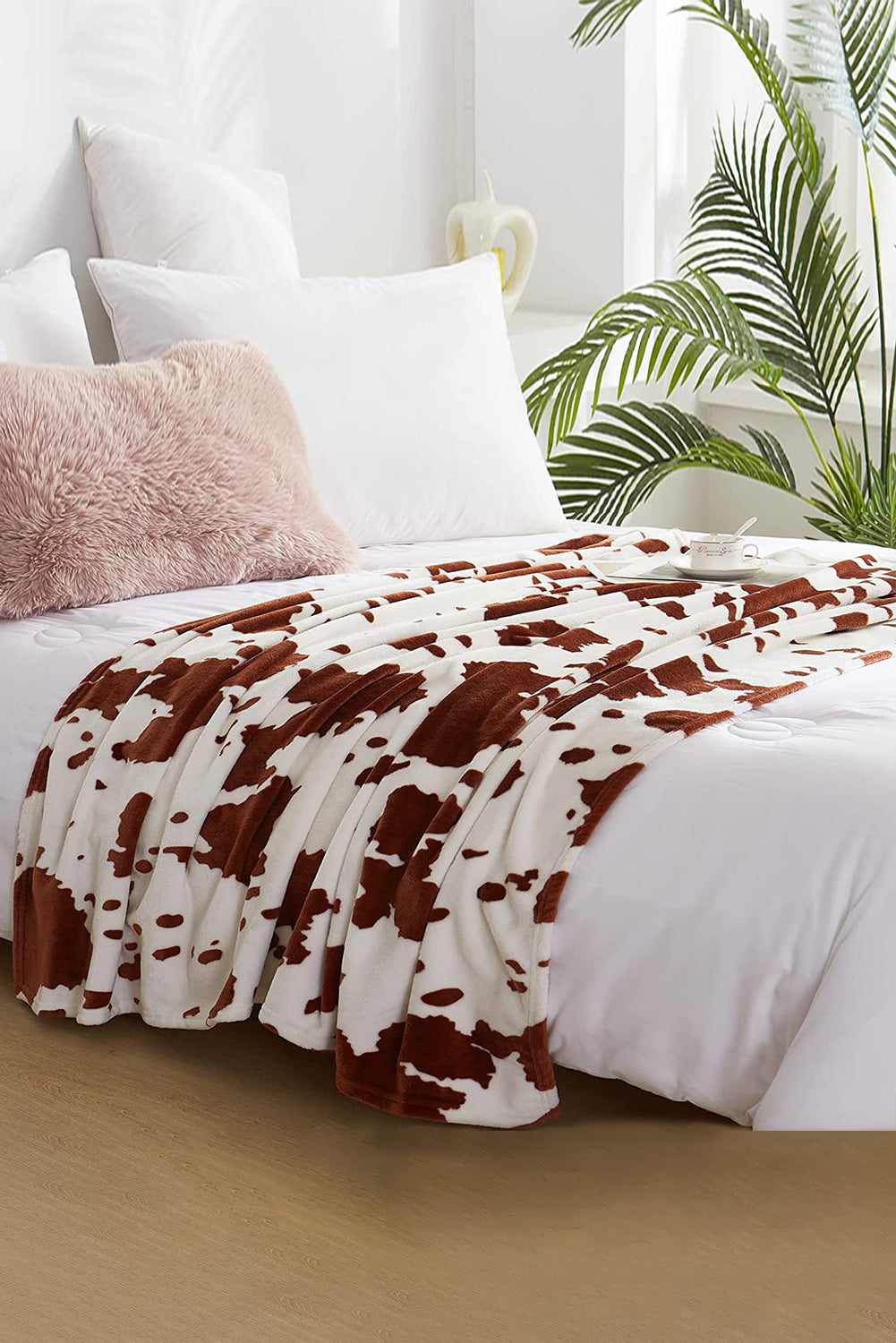 Chestnut Cow Print Flannel Large Blanket 150*200cm Other Accessories JT's Designer Fashion