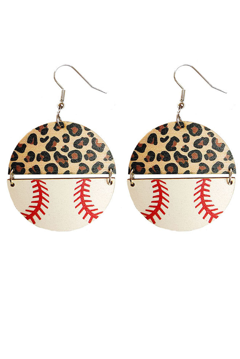 Leopard Baseball Semicircle Mosaic Wood Earrings Jewelry JT's Designer Fashion