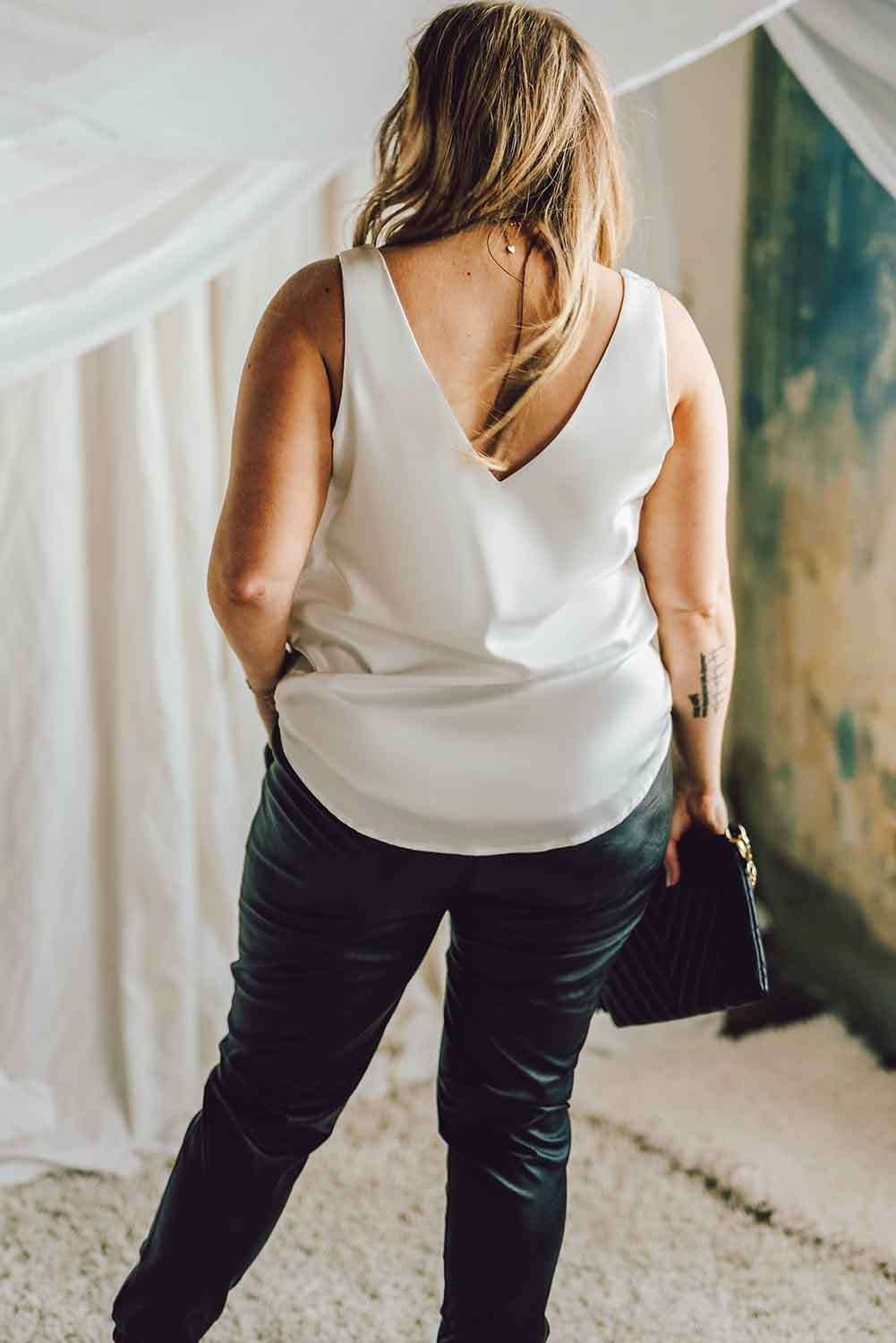 White V Neck Open Back Sleeveless Plus Size Top Plus Size JT's Designer Fashion