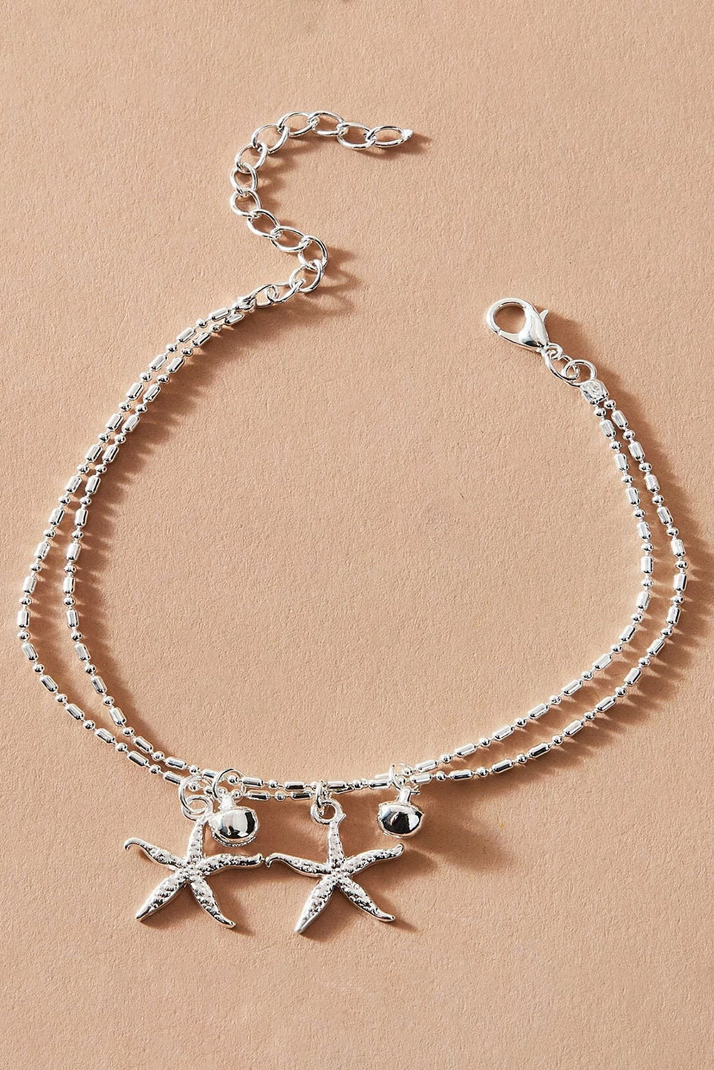 Silver Starfish Bell Dual-Layered Anklet Jewelry JT's Designer Fashion