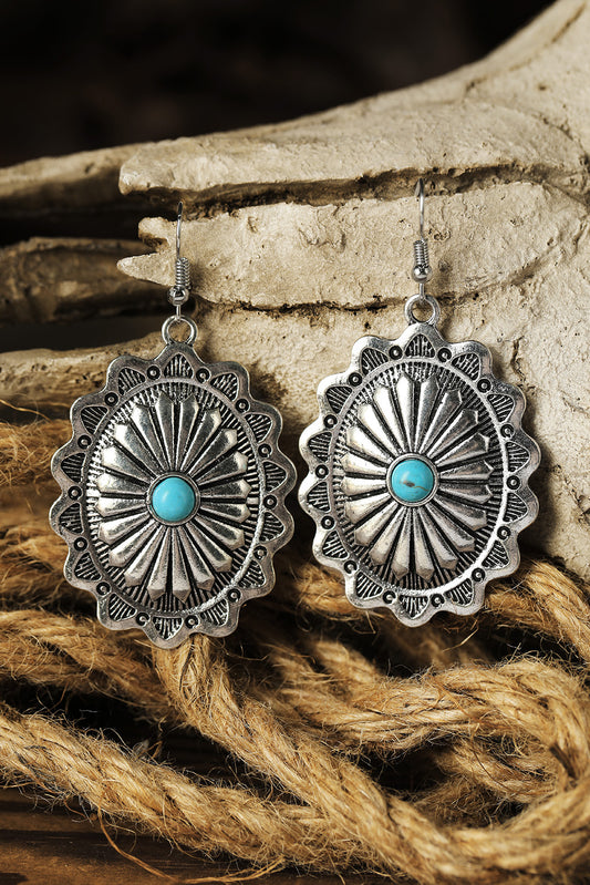 Silver Western Turquoise Round Drop Earrings Jewelry JT's Designer Fashion