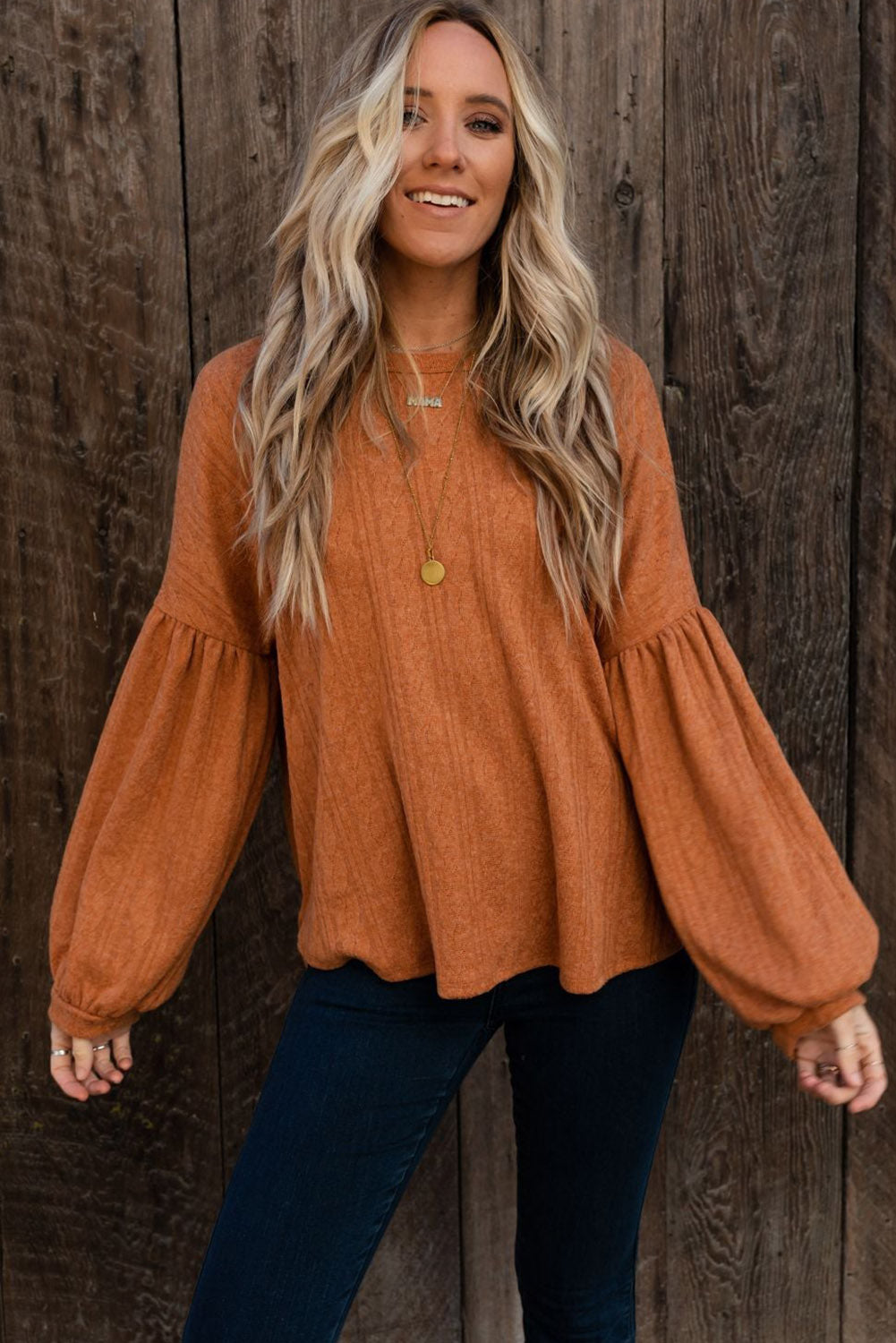 Orange Drop Shoulder Puff Sleeve Knit Top Tops & Tees JT's Designer Fashion