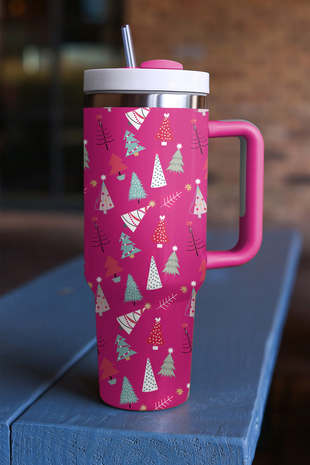 Rose Red Cartoon Christmas Tree Printed Thermos Cup Tumblers JT's Designer Fashion