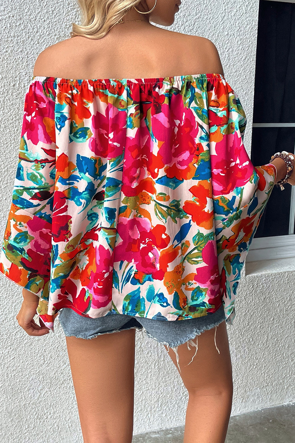 Multicolor Floral Print Off Shoulder Wide Sleeve Blouse Tops & Tees JT's Designer Fashion