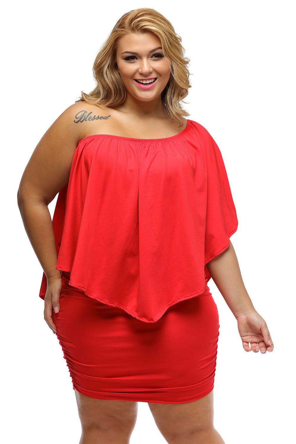 Plus Size Multiple Dressing Layered Red Mini Poncho Dress Plus Size Dresses JT's Designer Fashion