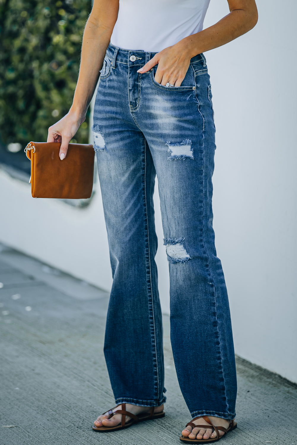 Blue High Rise Washed Distressed Flare Jeans Jeans JT's Designer Fashion